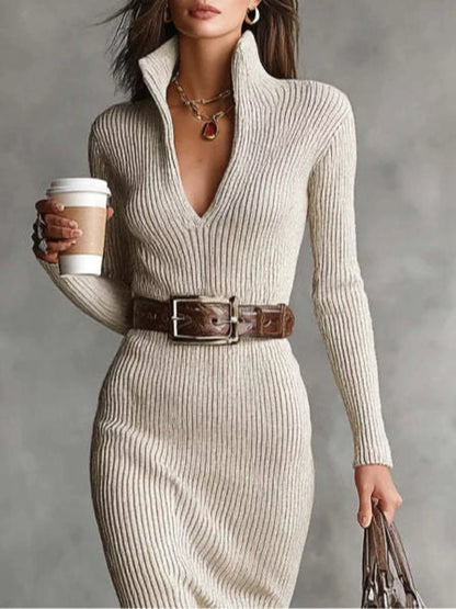 Full Size Ribbed Knit Turtleneck Sweater Dress Plus Size - Tigbul's Variety Fashion Shop