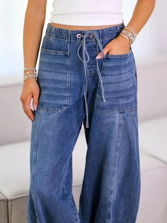 Tied Wide Leg Jeans - Tigbul's Variety Fashion Shop