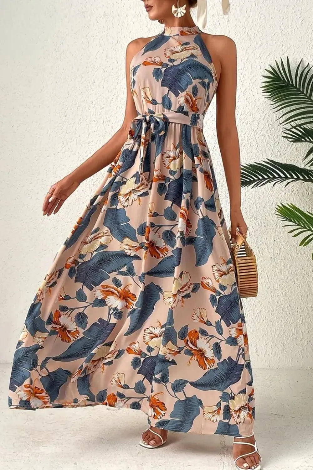 Tied Floral Sleeveless Dress - Tigbul's Variety Fashion Shop