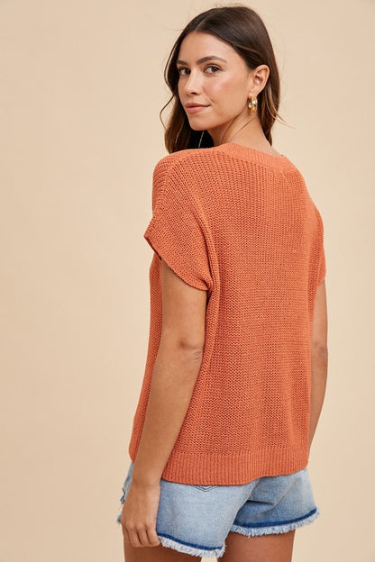 Annie Wear Round Neck Short Sleeve Sweater - Tigbul's Variety Fashion Shop