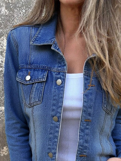 Full Size Button Front Long Sleeve Denim Jacket Plus Size - Tigbul's Variety Fashion Shop