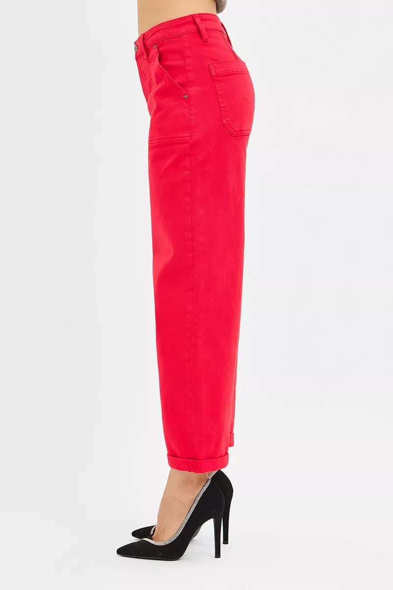 RISEN High Rise Ankle Cuffed Barrel Pants - Tigbul's Variety Fashion Shop