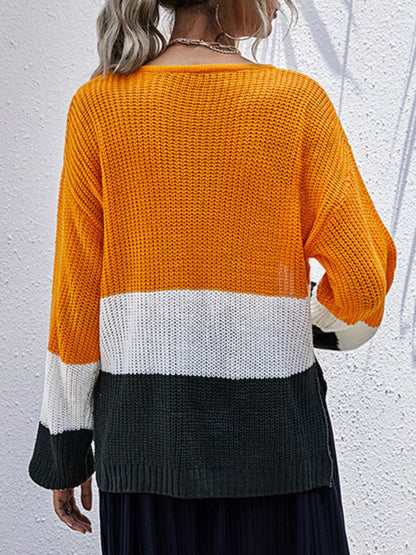 Color Block Round Neck Sweater - Tigbul's Variety Fashion Shop