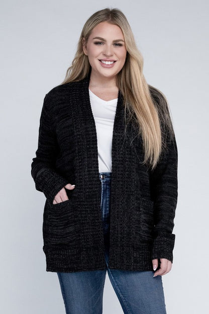 Plus Solid Open Front Cardigan - Tigbul's Variety Fashion Shop