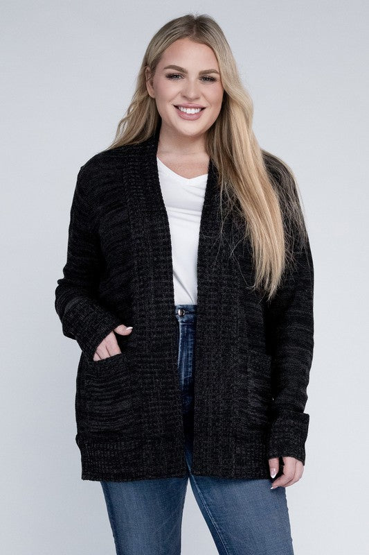 Plus Solid Open Front Cardigan - Tigbul's Variety Fashion Shop