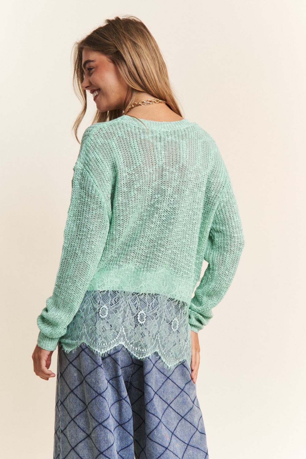 J.NNA Lace Detail Long Sleeve Knit Top - Tigbul's Variety Fashion Shop