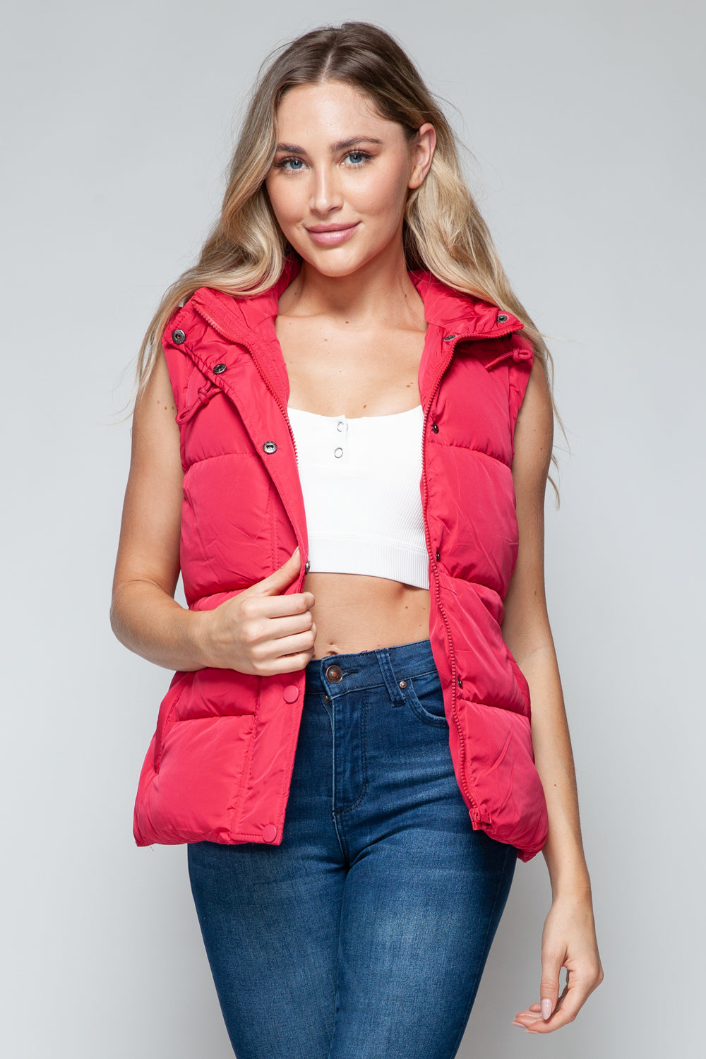 Snobbish Snap and Zip Closure Hooded Vest - Tigbul's Variety Fashion Shop