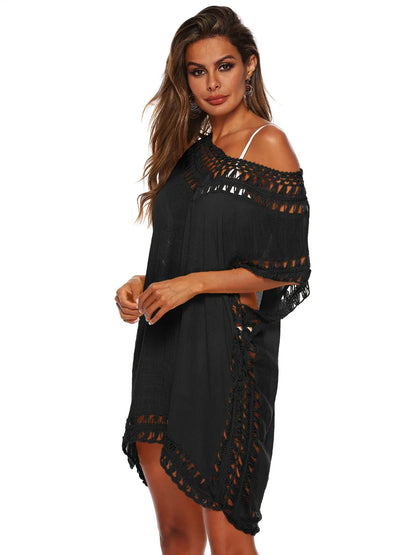 Bohemian Crochet Trim Beach Cover Up Dress - Tigbul's Variety Fashion Shop