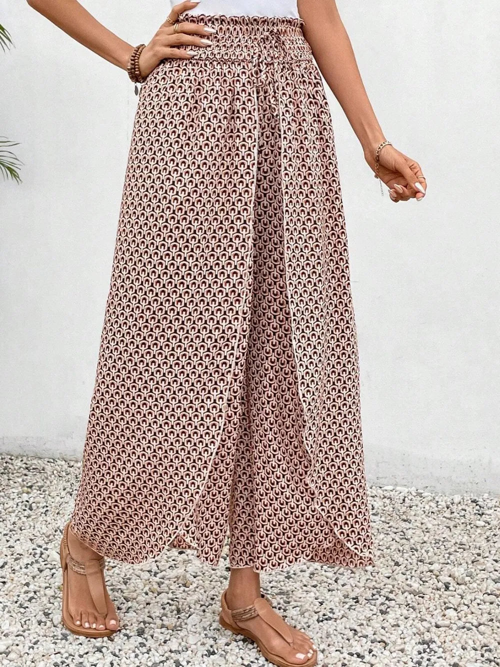 Tied Printed Wide Leg Pants - Tigbul's Variety Fashion Shop