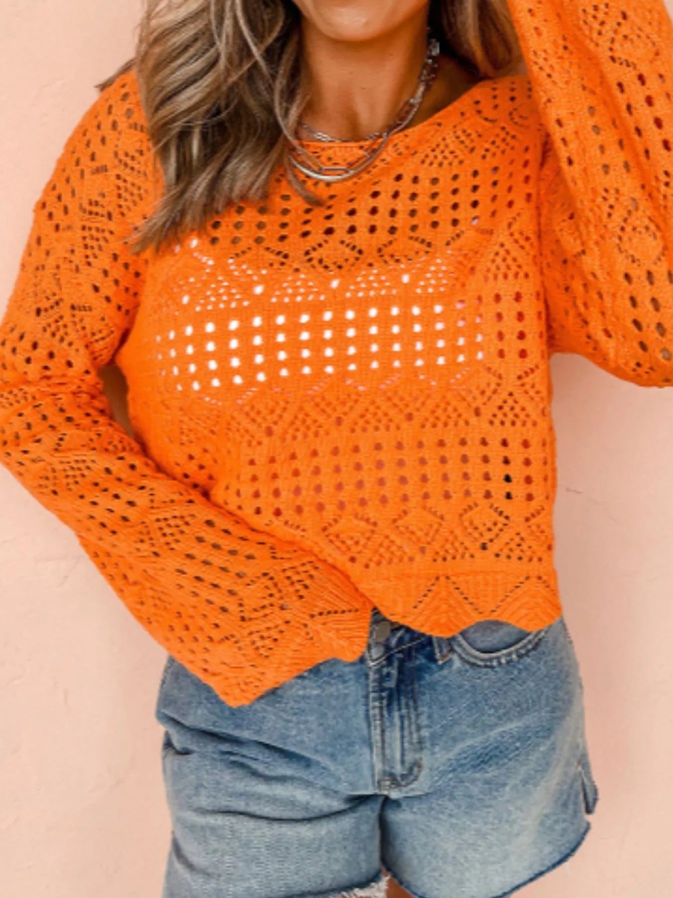 Crochet Boat Neck Knit Cover Up - Tigbul's Variety Fashion Shop