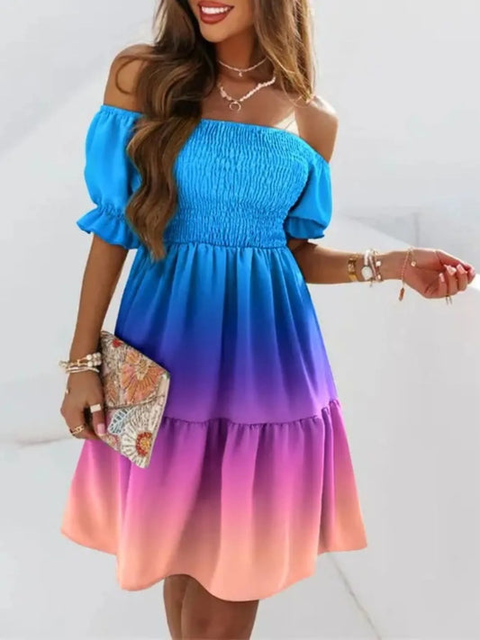 Off Shoulder Smocked Summer Dress - Tigbul's Variety Fashion Shop