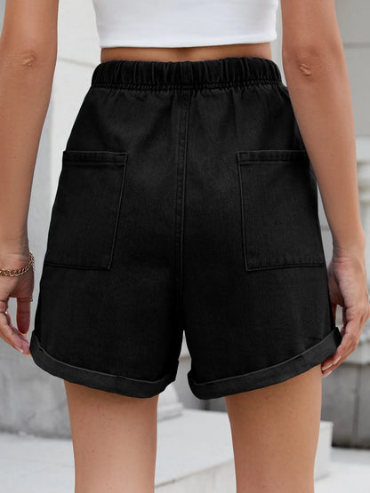 Drawstring Wash Denim Shorts - Tigbul's Variety Fashion Shop