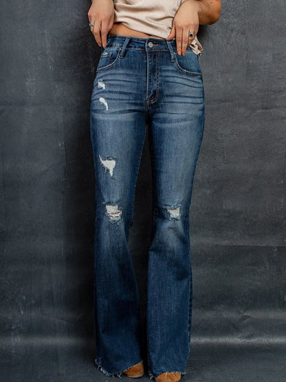 Distressed High-Waisted Flare Jeans - Tigbul's Variety Fashion Shop