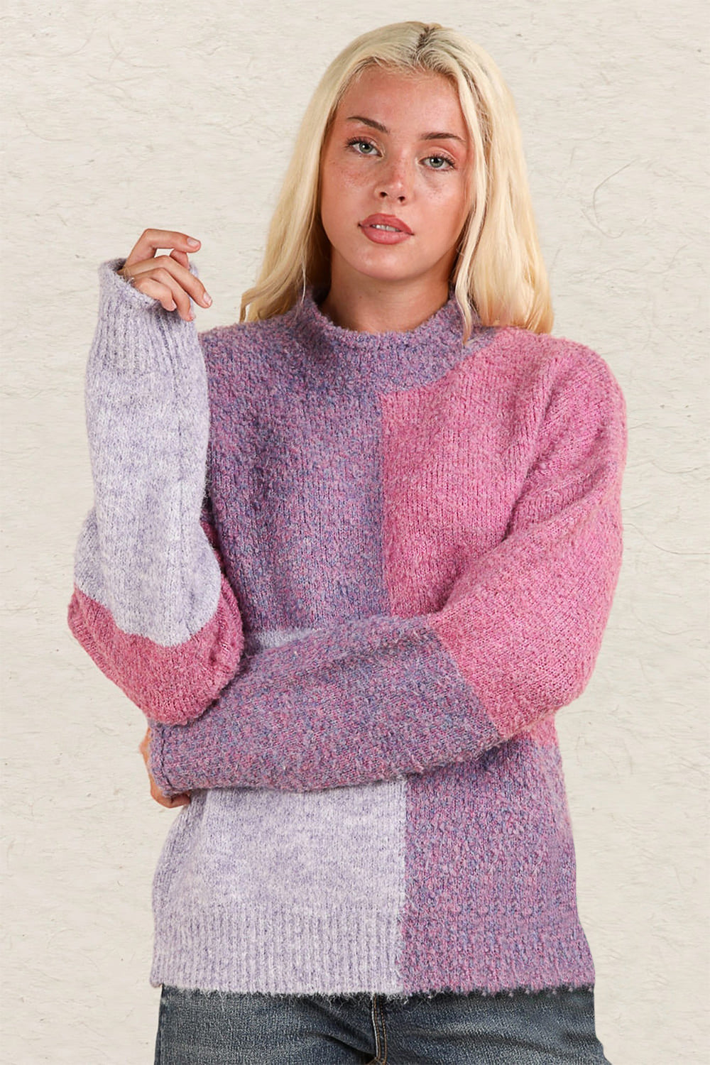 Color Block Mock Neck Drop Shoulder Sweater - Tigbul's Variety Fashion Shop