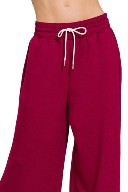 Burgundy Scuba Drawstring Pants - Tigbul's Variety Fashion Shop