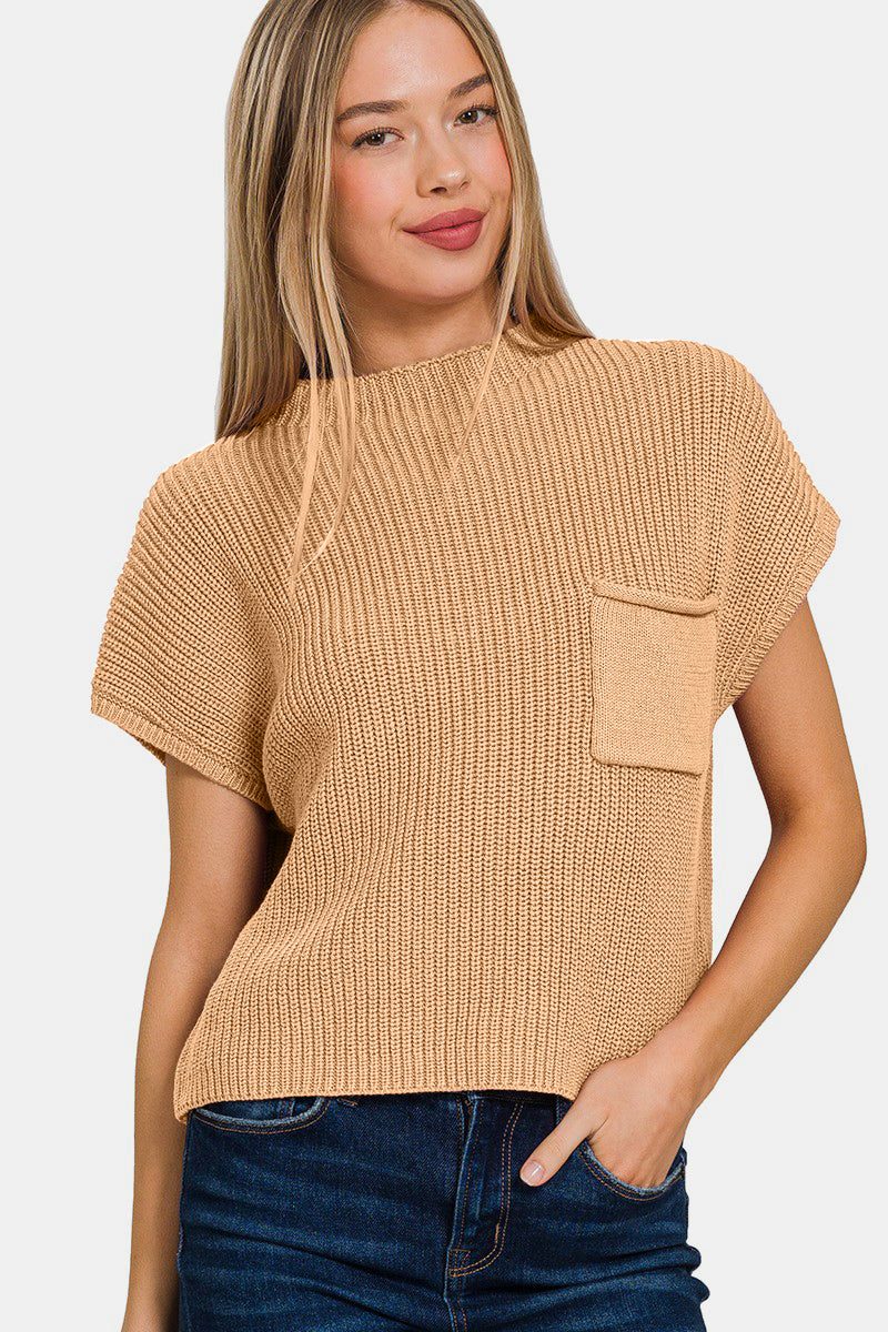 Zenana Mock Neck Short Sleeve Cropped Sweater - Tigbuls Variety Fashion