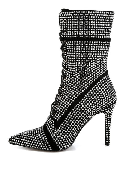 Bitetto Rhinestones Embellished Calf Boots - Tigbul's Variety Fashion Shop