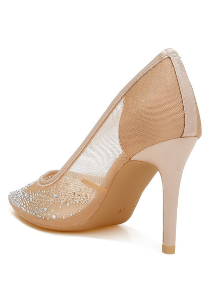 High Ball Mesh Rhinestone Stiletto Pumps - Tigbul's Variety Fashion Shop