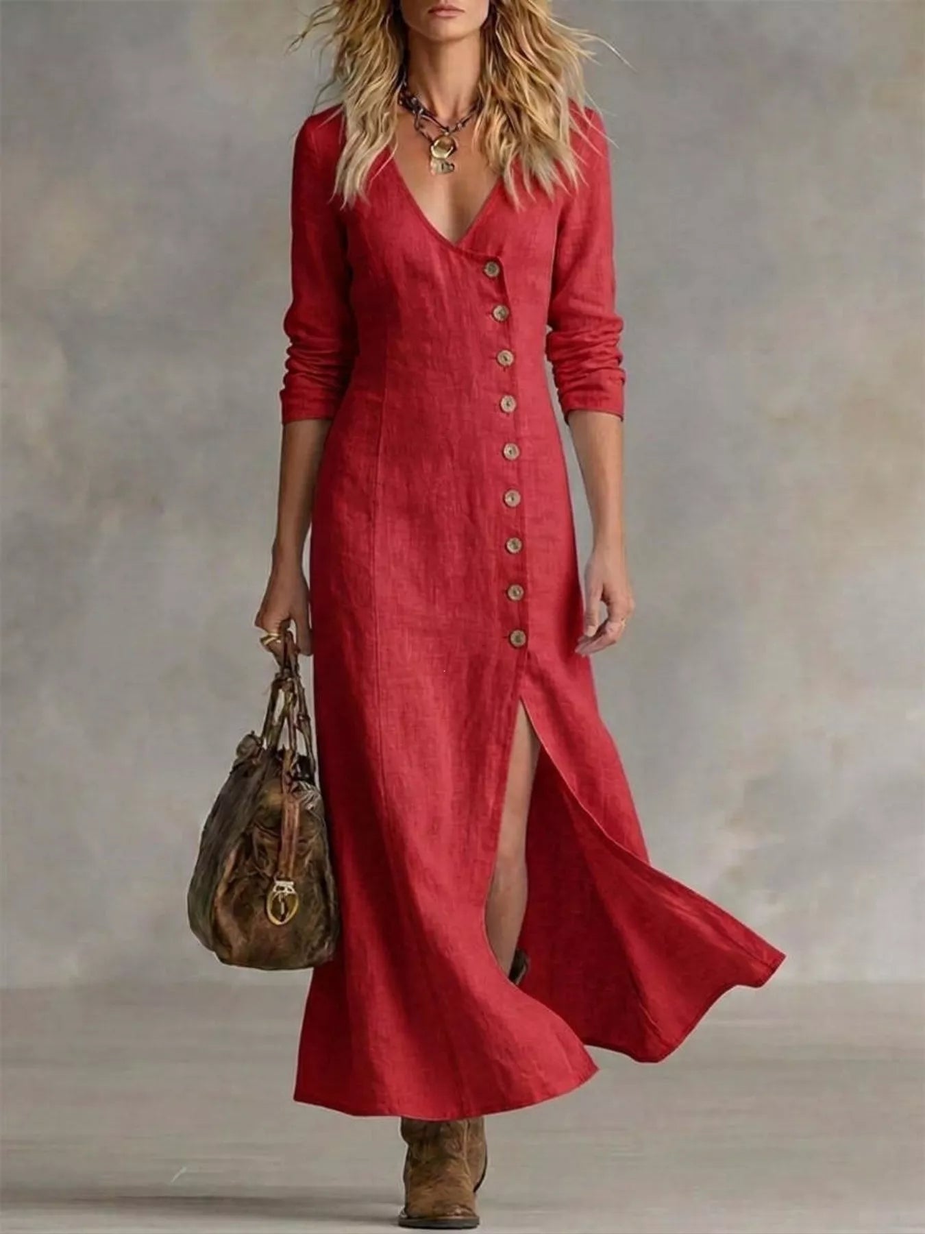 Button Front Slit Maxi Dress Small up to Plus Size | Tigbuls Variety