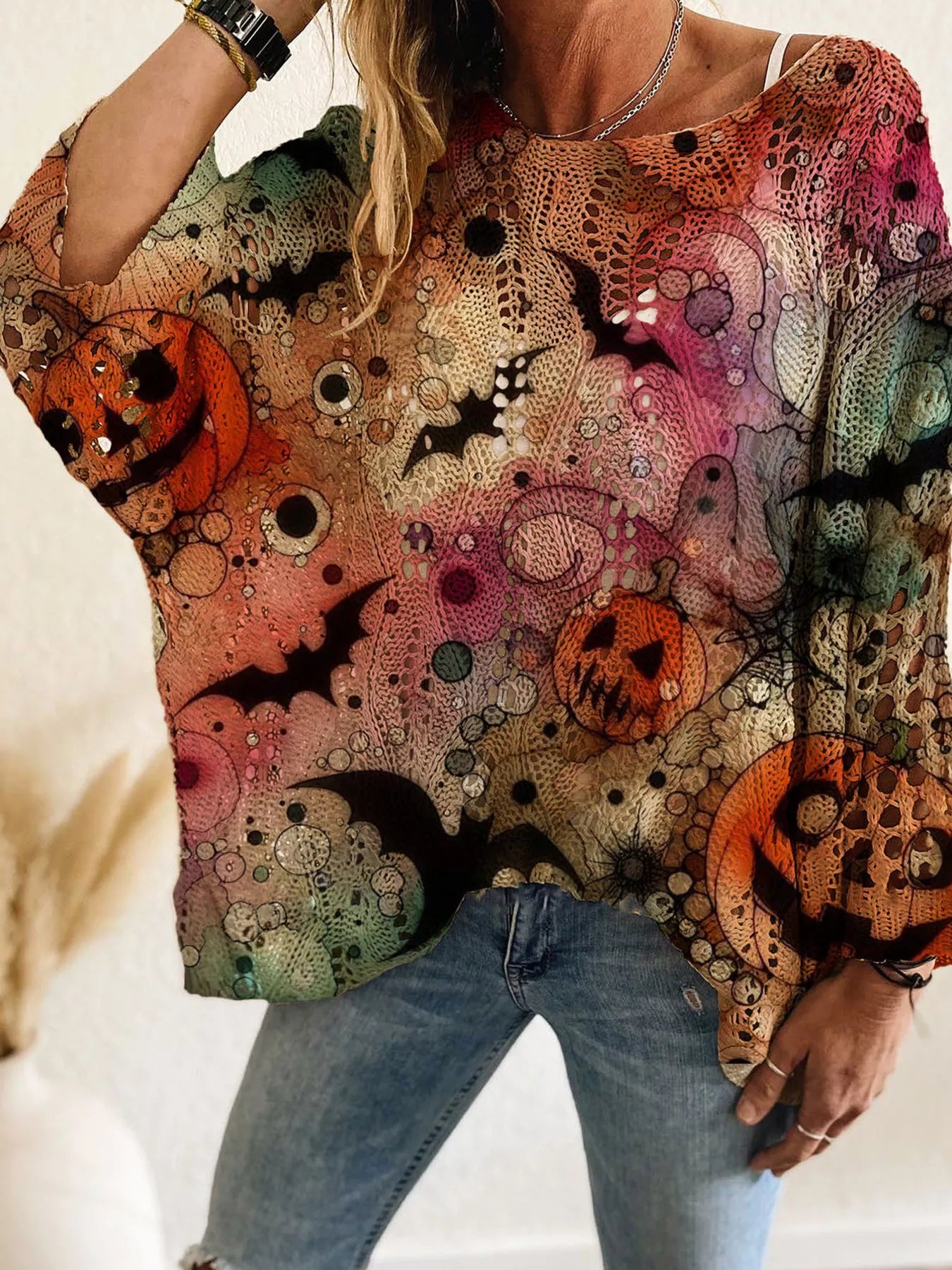 Halloween Pumpkin Loose Knit Cover Up Small up to Plus Size | Tigbuls