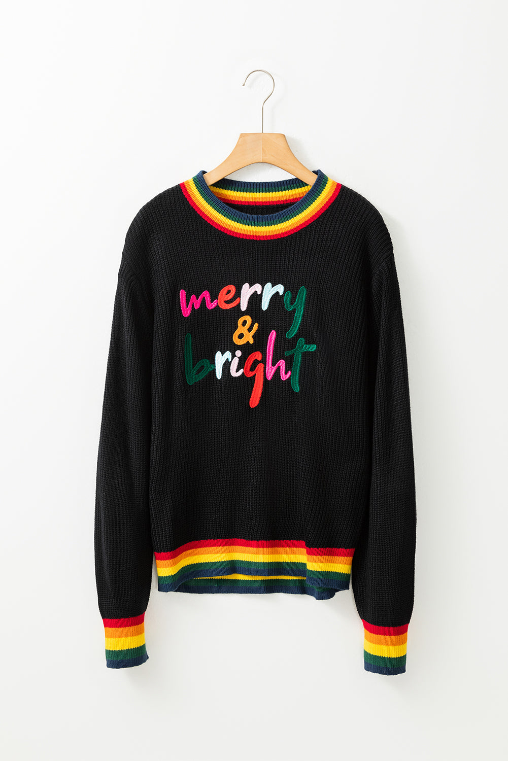 MERRY & BRIGHT Ribbed Round Neck Sweater - Tigbul's Variety Fashion Shop