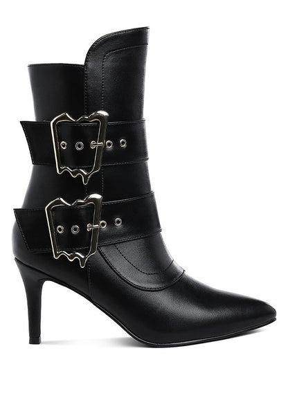 Ebera Chunky Buckle Strap Ankle Boots - Tigbul's Variety Fashion Shop