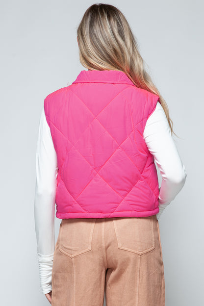 Snobbish Snap Down Quilted Crop Vest - Tigbul's Variety Fashion Shop