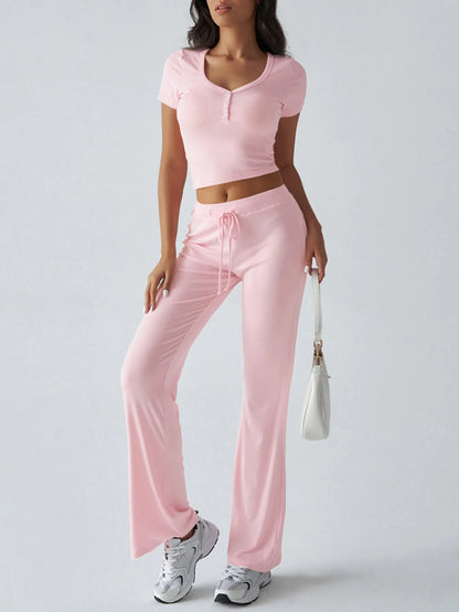 Casual Ribbed Short Sleeve Top and Pants Set - Tigbul's Variety Fashion Shop