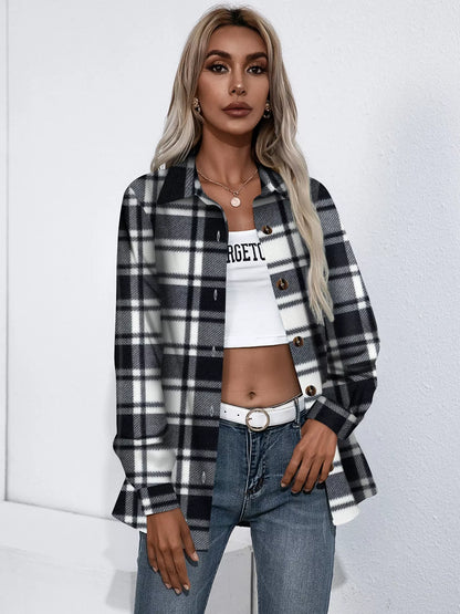 Plaid Button-Up Jacket - Tigbul's Variety Fashion Shop