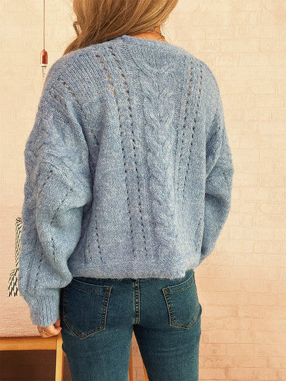 Cable Knit Button-Up Cardigan - Tigbul's Variety Fashion Shop