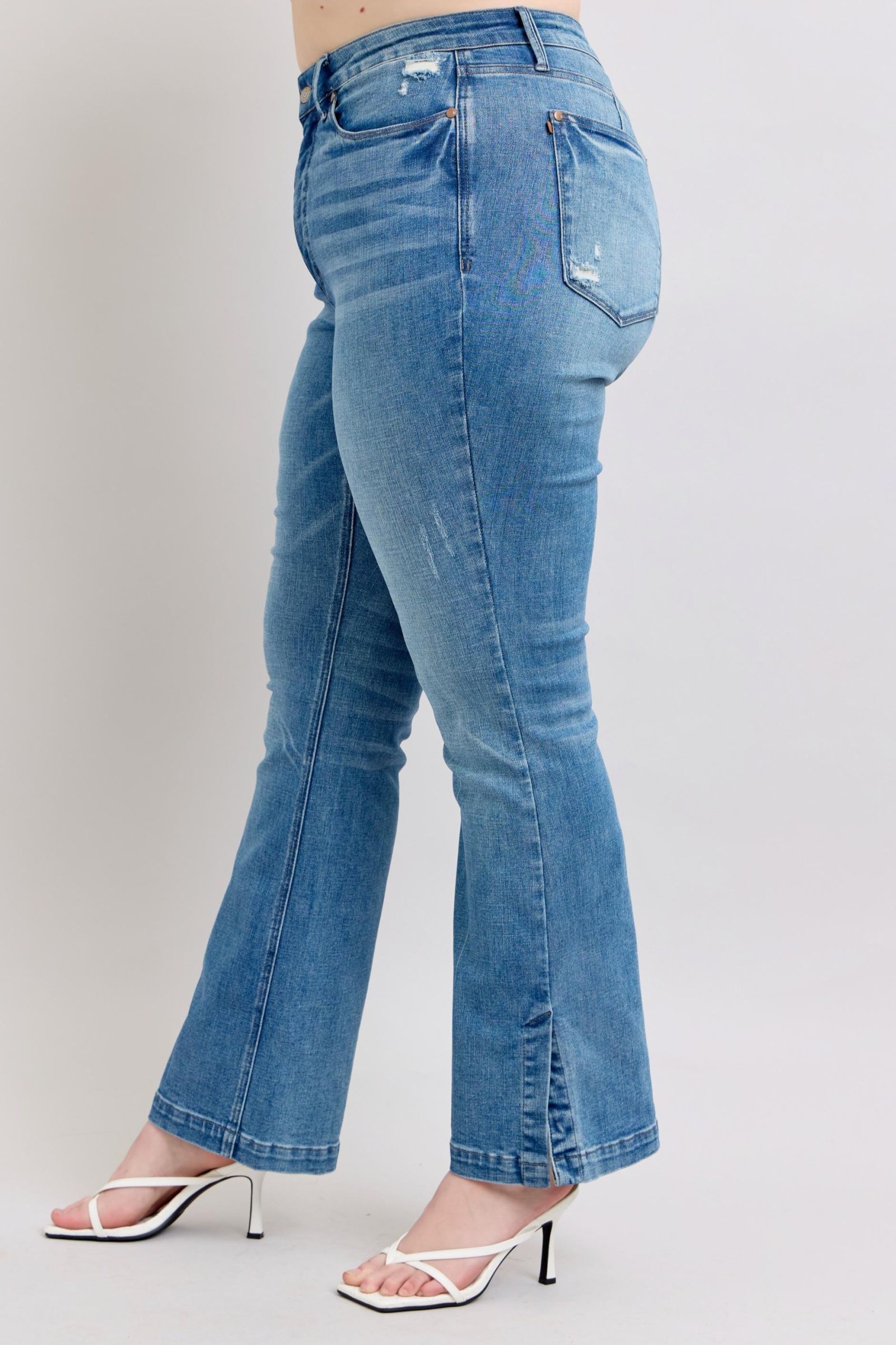 Judy Blue HW Tummy Control Vintage Wash Side Slit Slim Boot Jeans - Tigbul's Variety Fashion Shop
