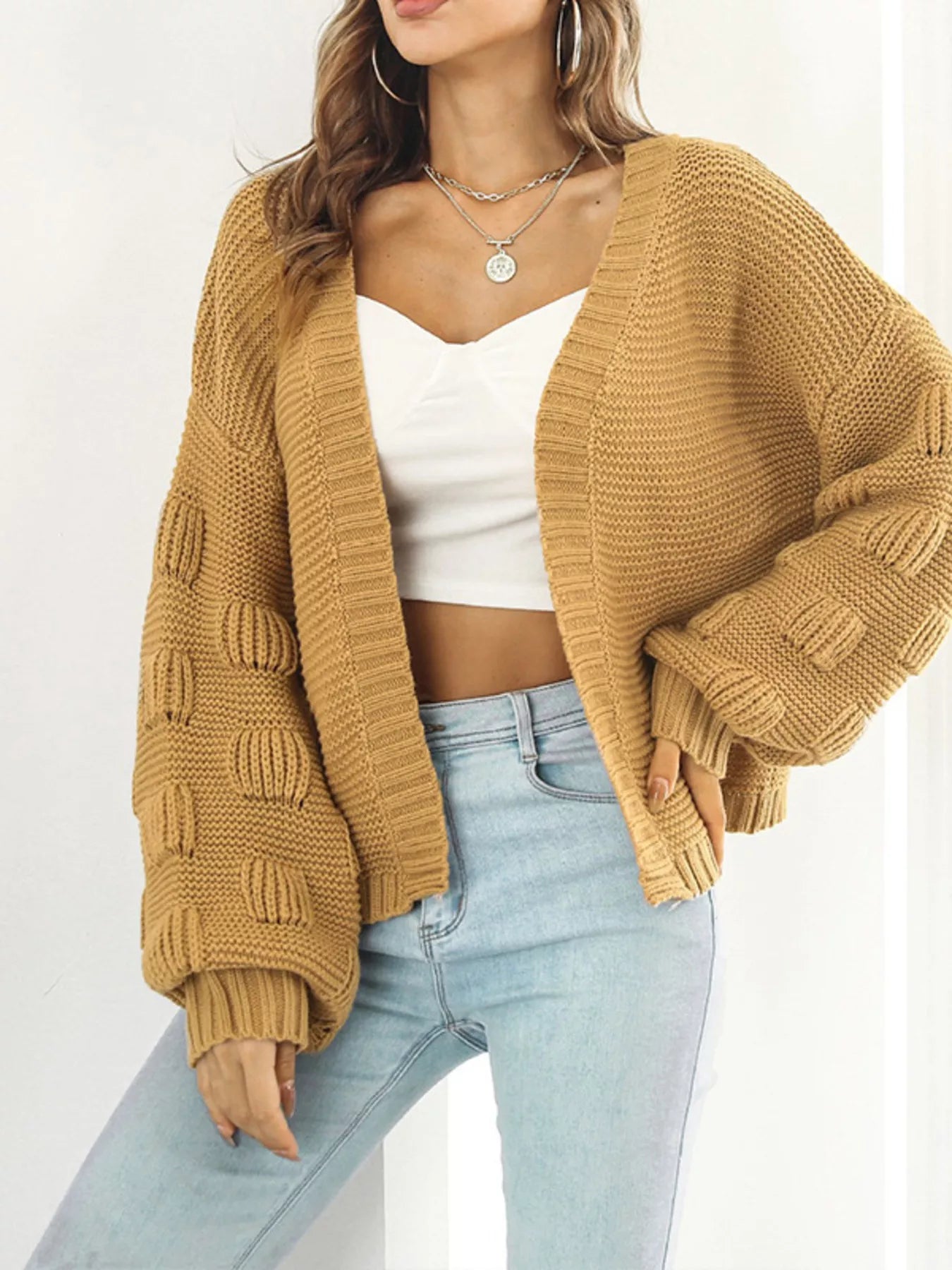 Chunky Knit Open Front Cardigan - Tigbul's Variety Fashion Shop
