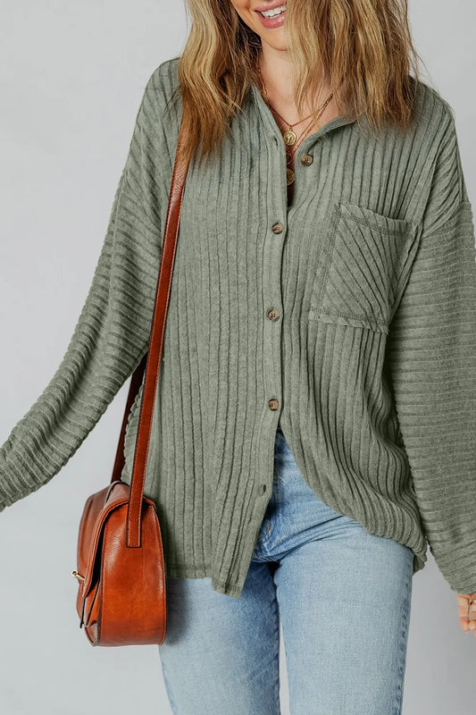 Ribbed Knit Button-Up Cardigan - Tigbul's Variety Fashion Shop