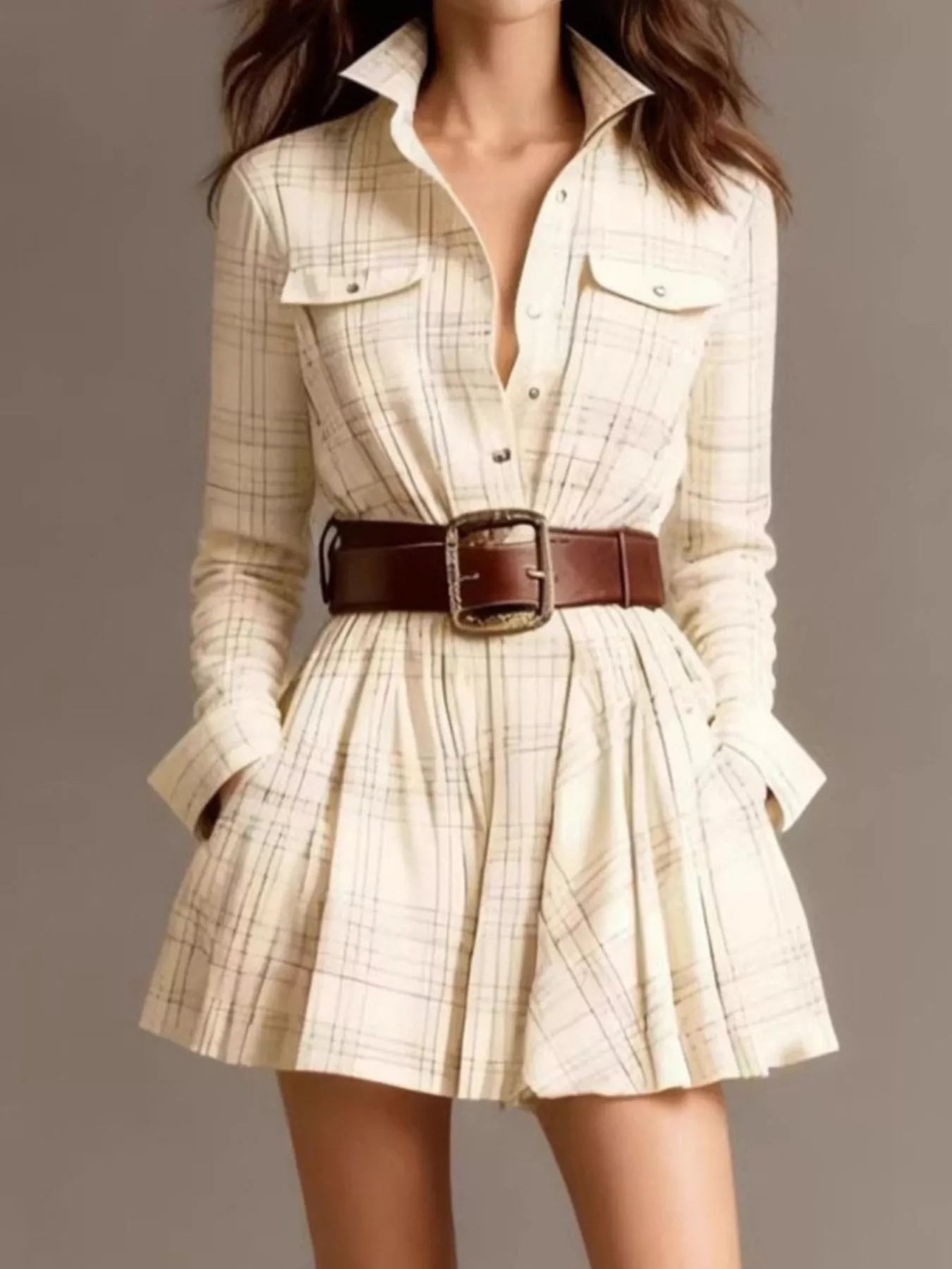Plaid Long Sleeve Shirt Dress | Tigbuls Variety Fashion Shop