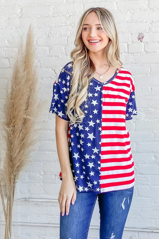 American Flag Short Sleeve Top - Tigbul's Variety Fashion Shop