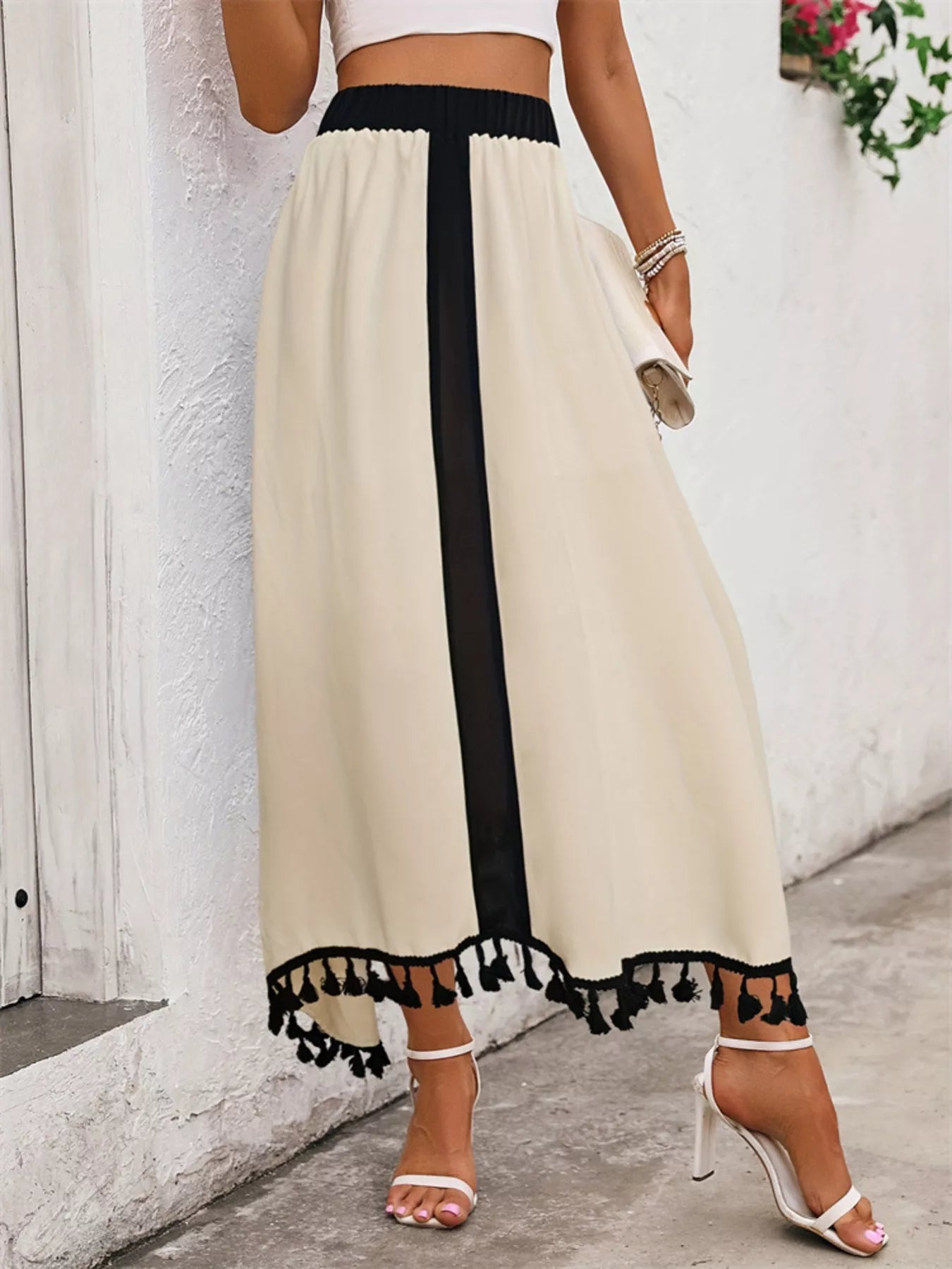 Tassel Trim High Waist Skirt - Tigbul's Variety Fashion Shop