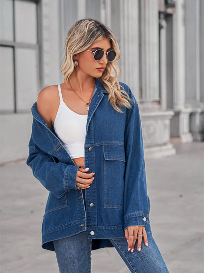 Button Up Long Sleeve Denim Jacket - Tigbul's Variety Fashion Shop