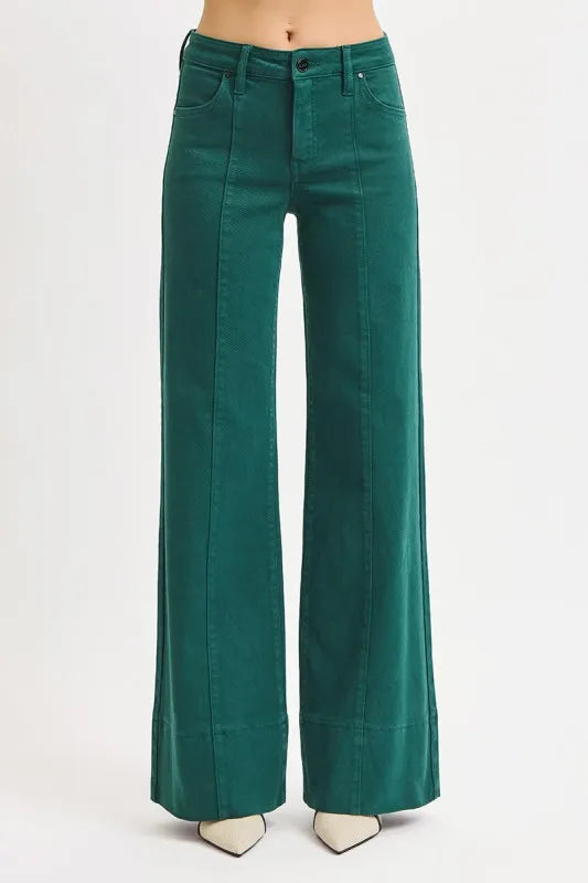 RISEN Full Size Tummy Control Mid Rise Wide Leg Jeans Plus Size - Tigbul's Variety Fashion Shop