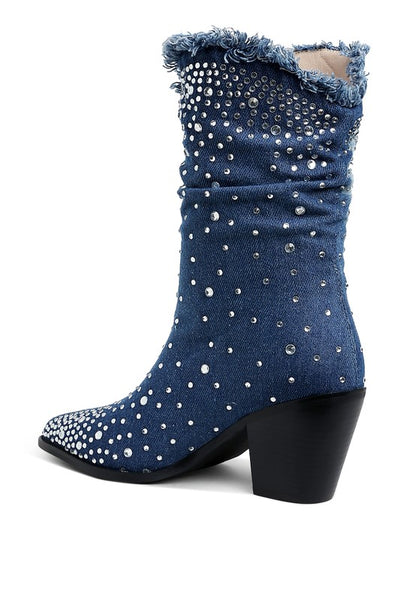 Savant Diamante & Rhinestones Denim Boots - Tigbul's Variety Fashion Shop