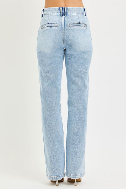RISEN Tummy Control High Rise Straight Pin Tuck Jeans | Tigbuls