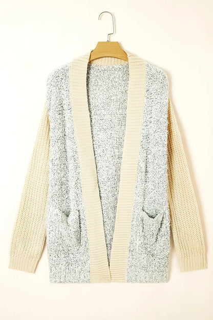 Color Block Side Pockets Open Front Cardigan - Tigbul's Variety Fashion Shop