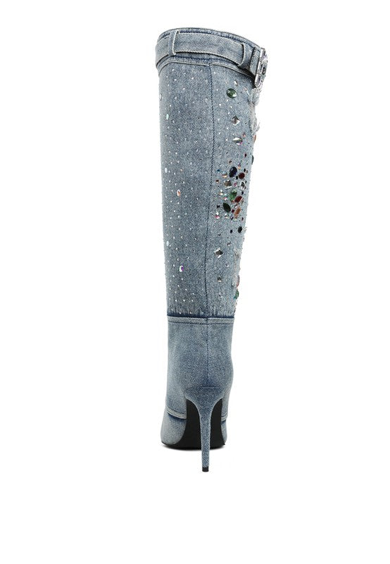 Cornik Multi Color Stones Denim Boots - Tigbul's Variety Fashion Shop