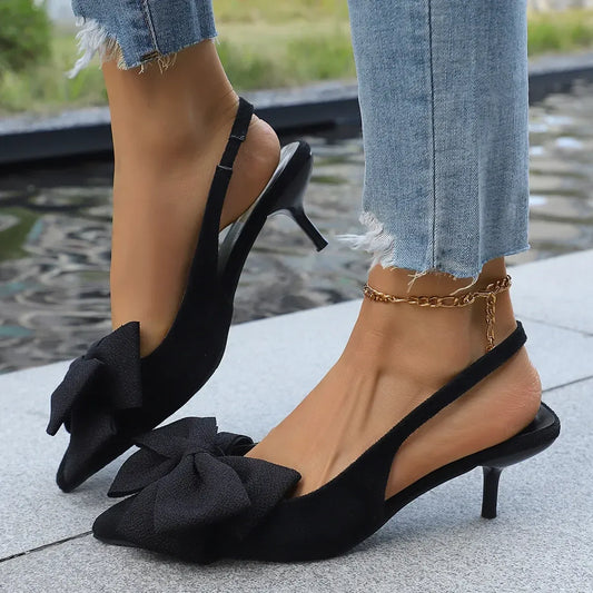 Bow Point Toe Kitten Heels Pumps - Tigbul's Variety Fashion Shop
