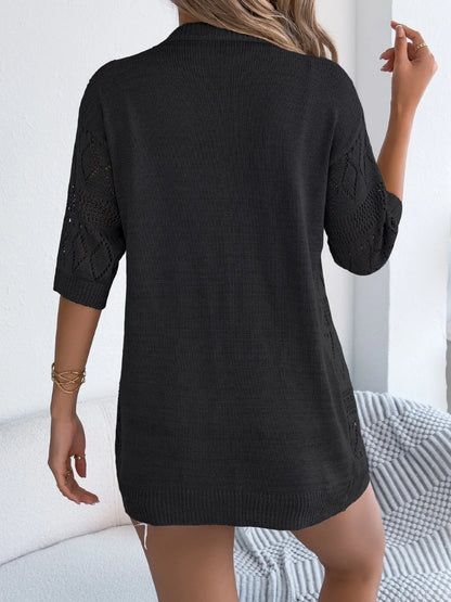 Openwork Open Front Half Sleeve Cardigan - Tigbul's Variety Fashion Shop