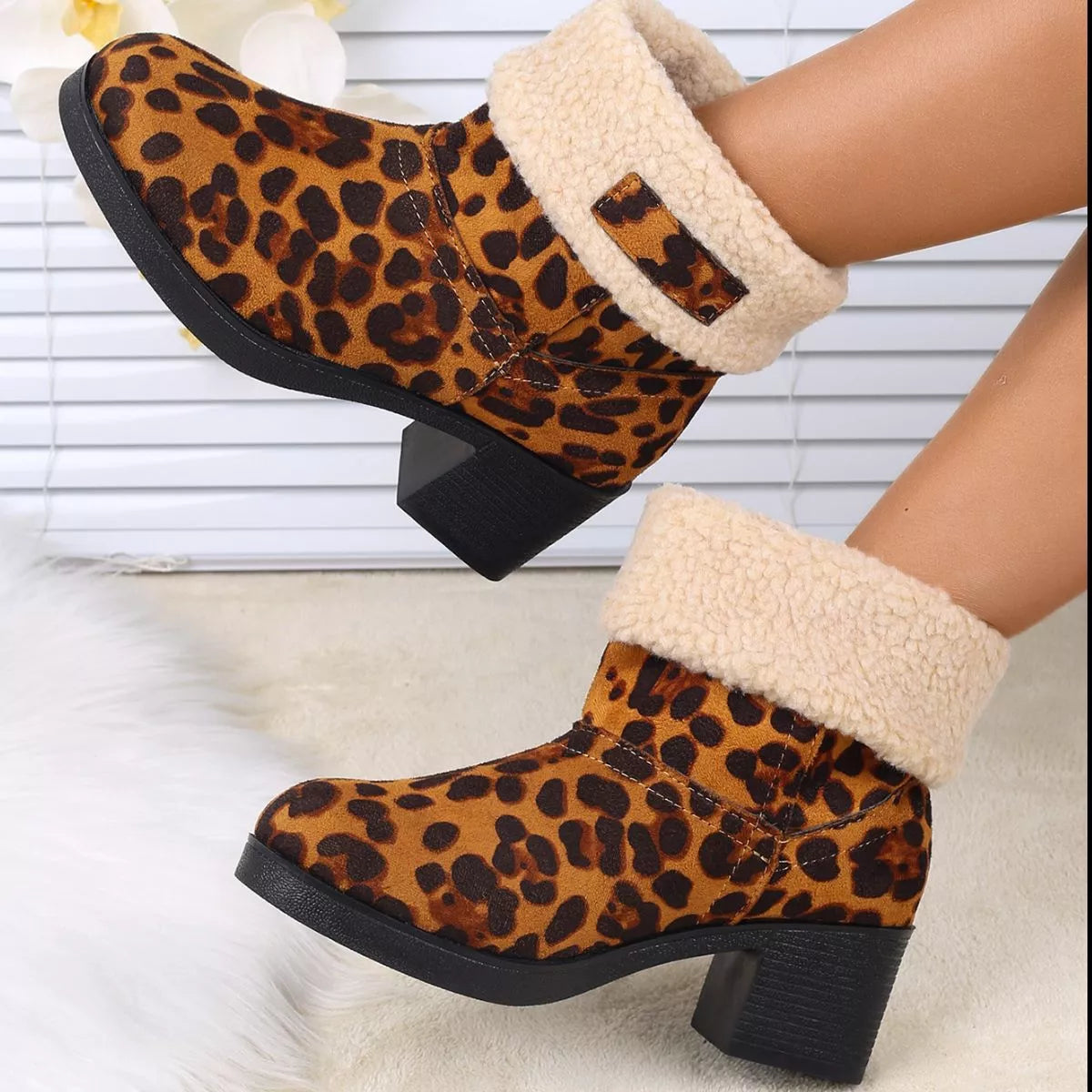 Plush Cuff Block Heel Boots - Tigbul's Variety Fashion Shop