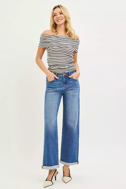 RISEN Full Size High Rise Relaxed Fit Ankle Straight Cuff Jeans Plus Size - Tigbul's Variety Fashion Shop