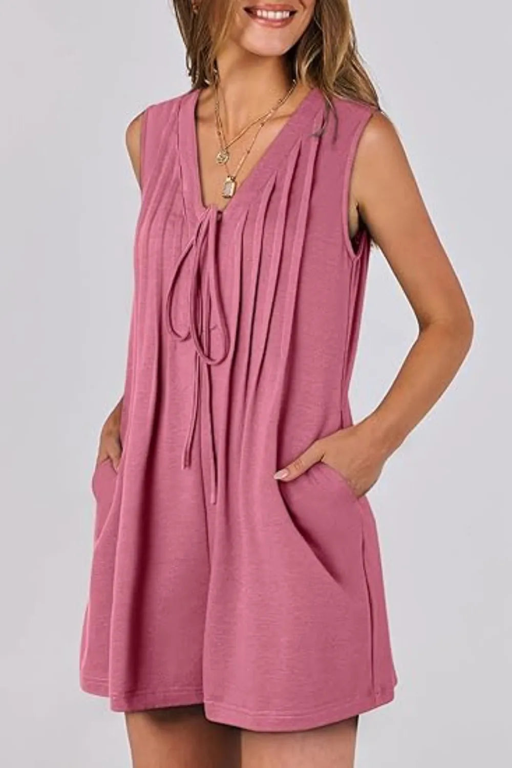 Tie Front Sleeveless Romper - Tigbul's Variety Fashion Shop