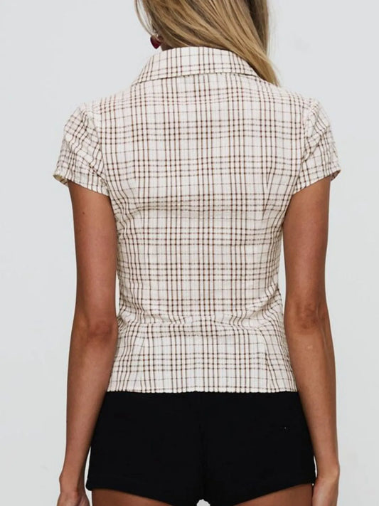 Plaid Short Sleeve Button-Up Shirt - Tigbul's Variety Fashion Shop