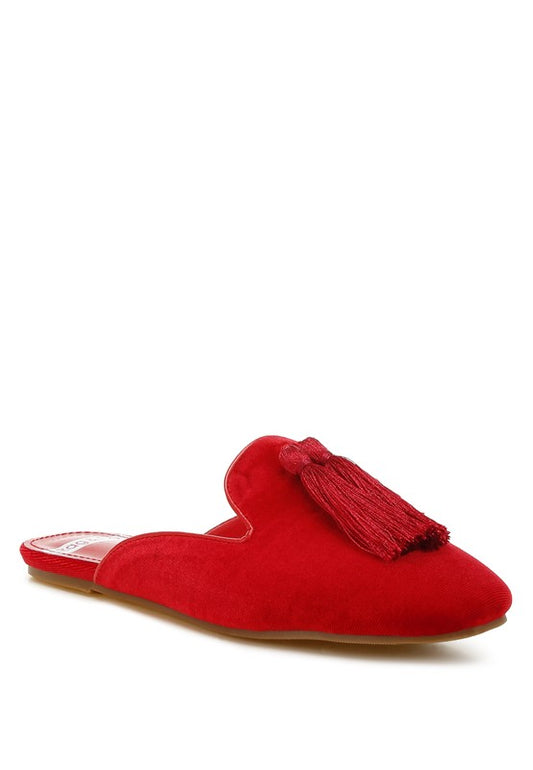 Cardinal Tassel Detail Velvet Mules - Tigbul's Variety Fashion Shop