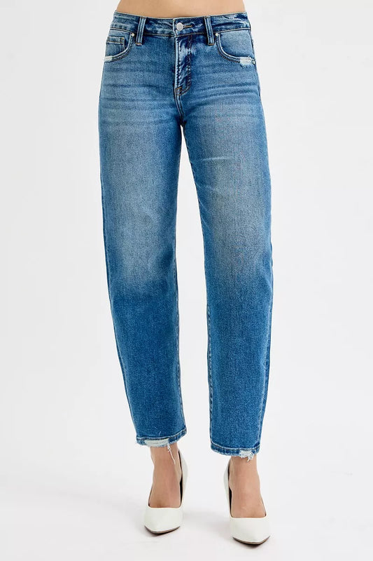 RISEN Tummy Control High Rise Ankle Slim Barrel Jeans - Tigbul's Variety Fashion Shop